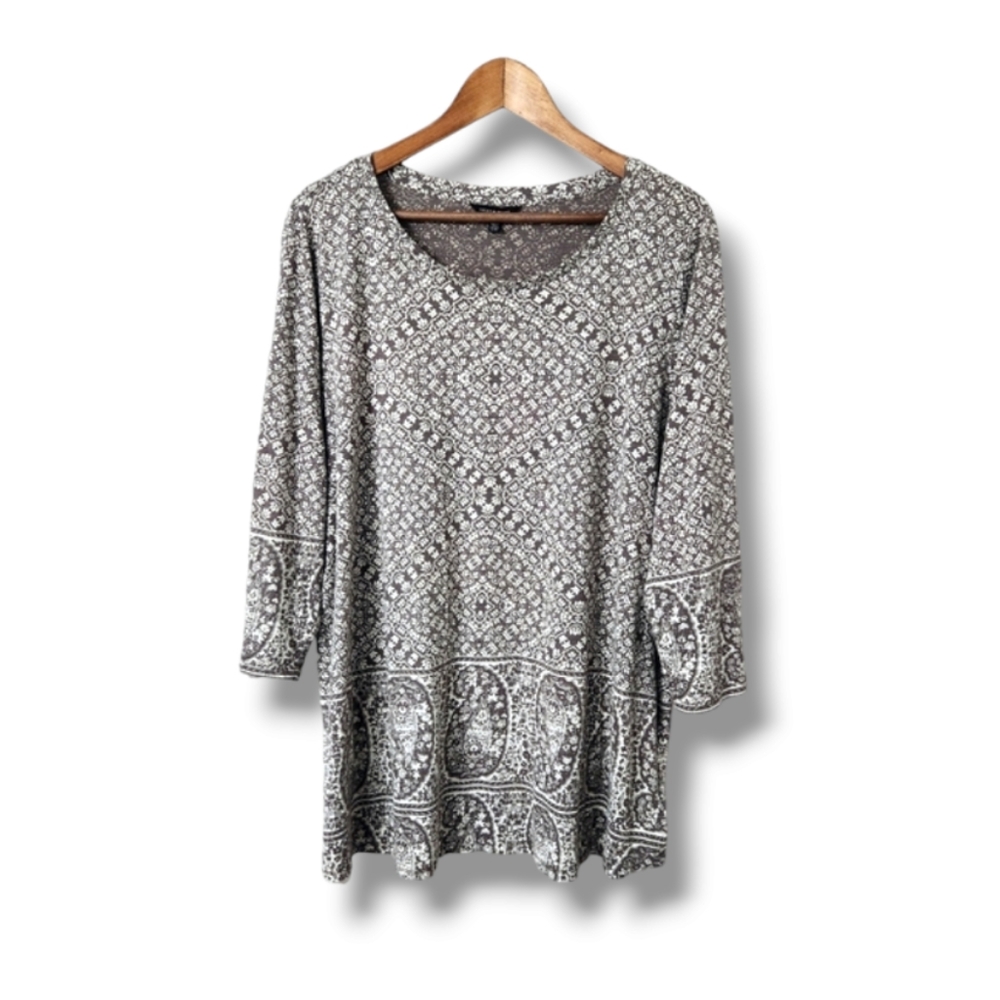 Lucky Brand Boho Mandala Paisley Print 3/4 Sleeve Knit Blouse | 2X